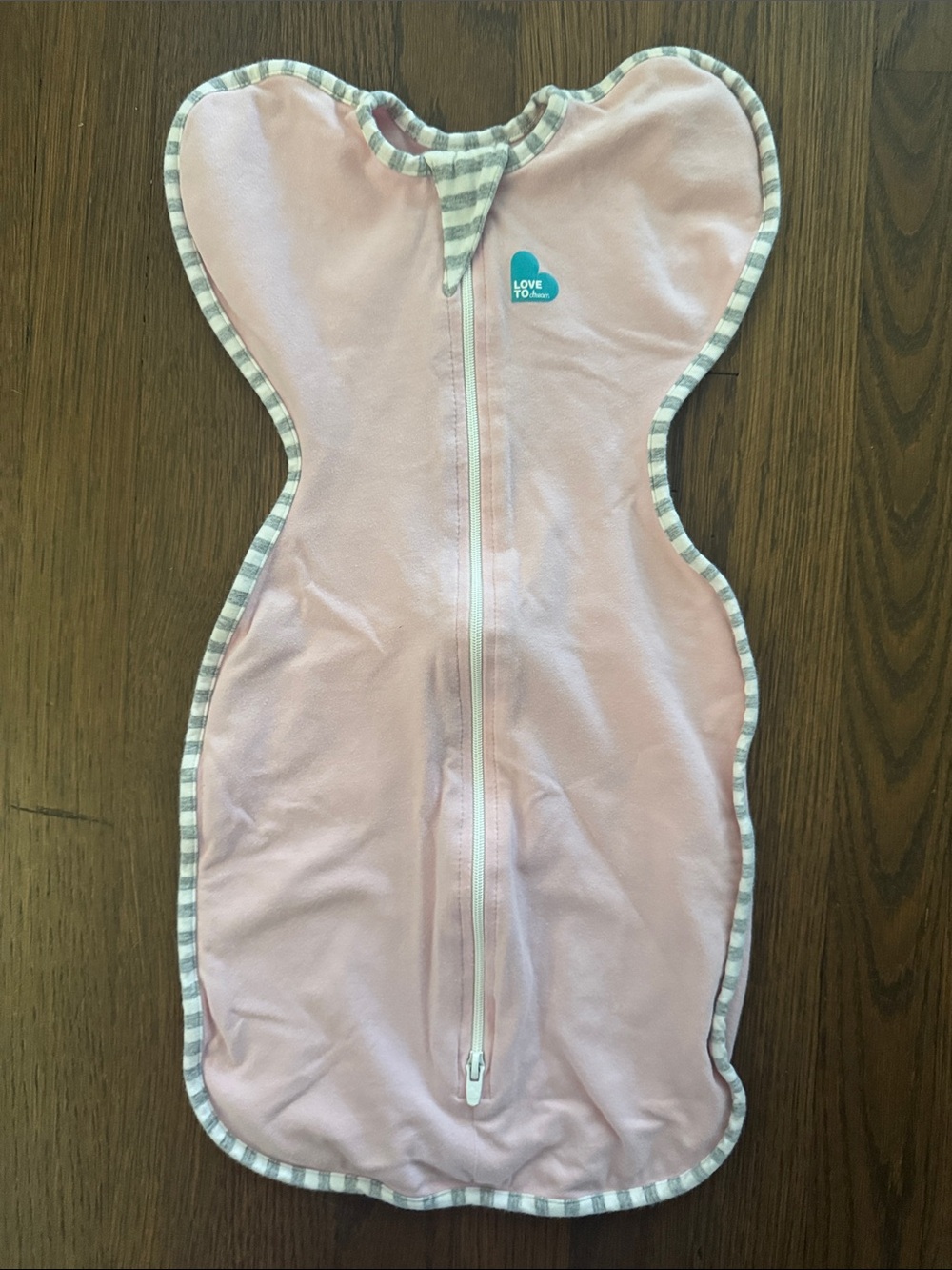 Love to dream Pink Sleeveless Zip Swaddle with Striped Trim